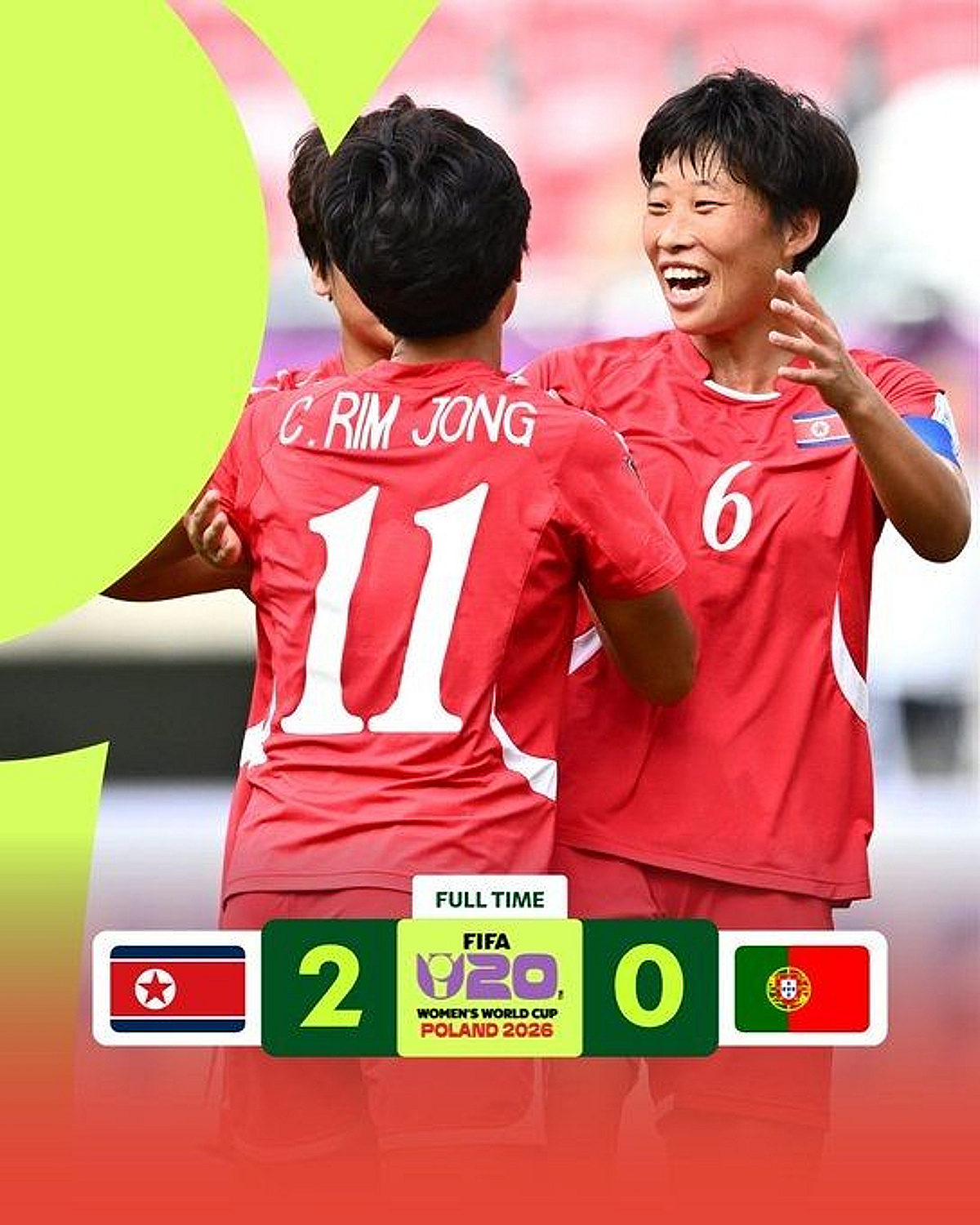 '디펜딩 챔프' 본색 드러낸다! 북한, 포르투갈 2-0 제압 '강류미 멀티골'... U-20 여자 월드컵 순조롭게 출발