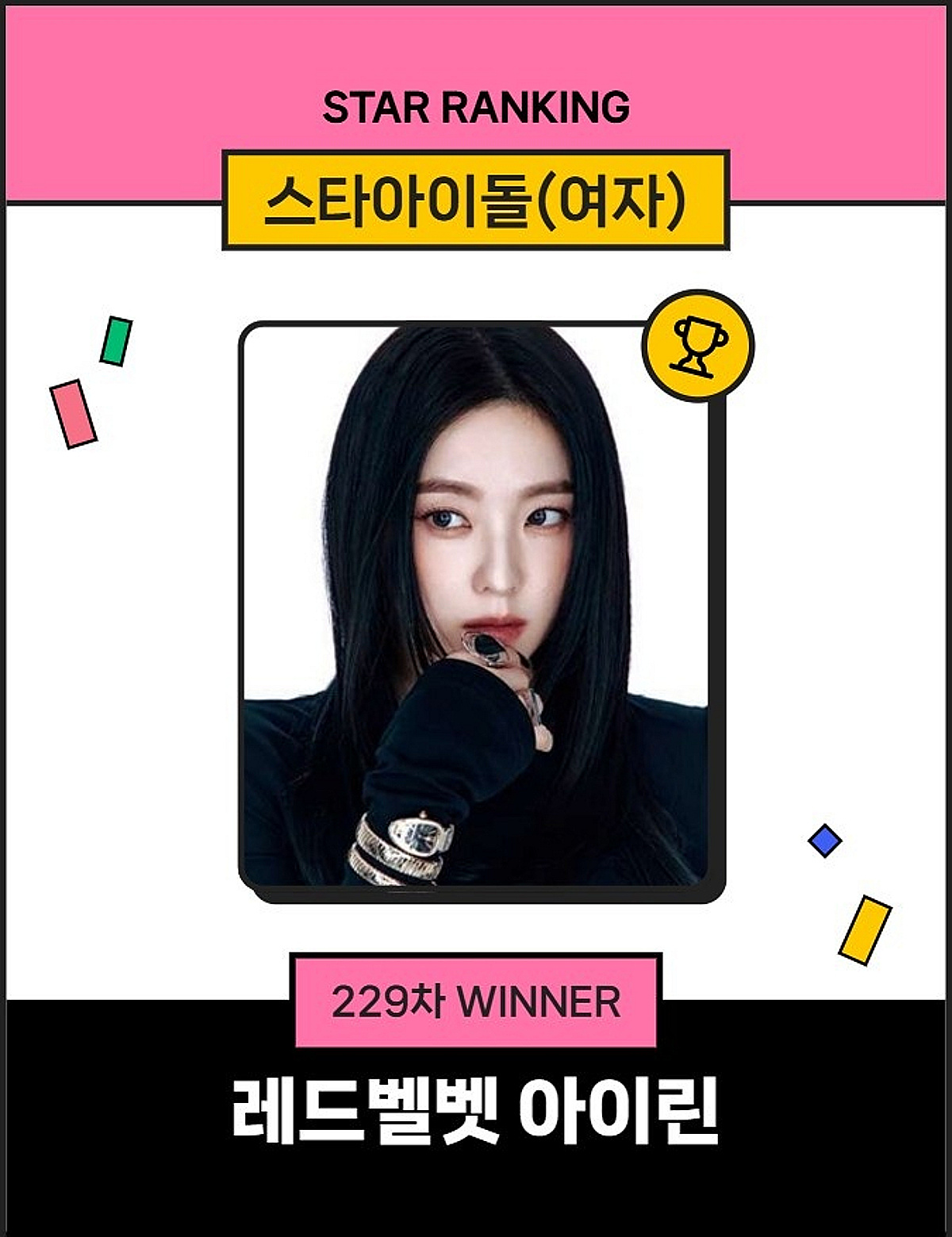 레드벨벳 아이린, 스타랭킹 女아이돌 독보적 1위