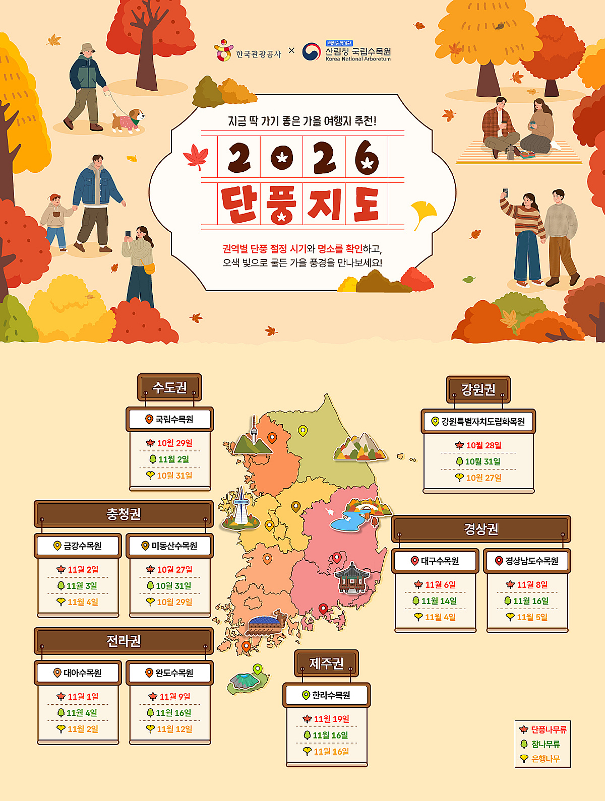 한국관광공사·산림청 국립수목원, 올 가을 단풍지도 공개