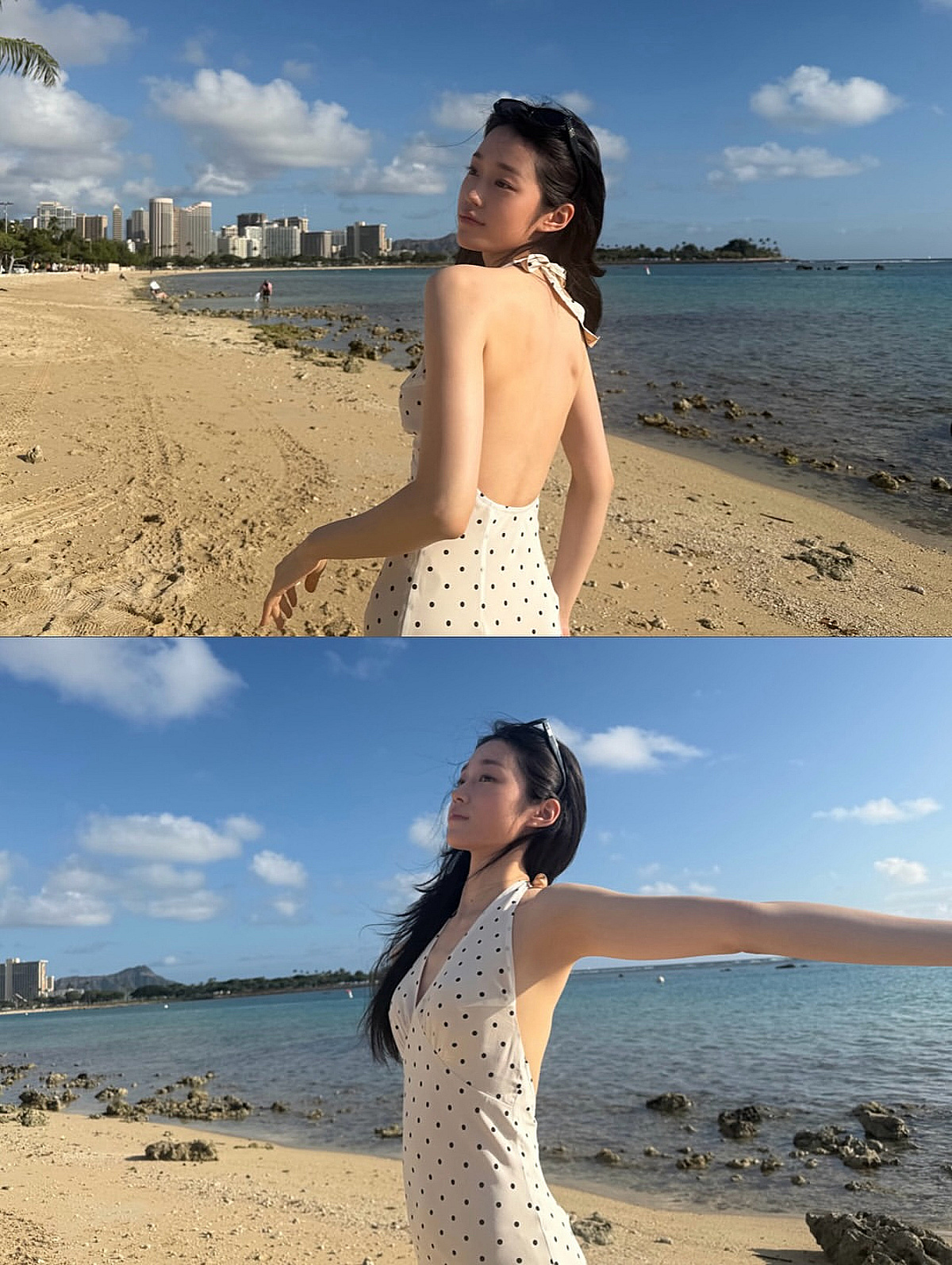 노윤서, 청순 미인의 반전 뒤태..하와이서 뽐낸 슬림 몸매
