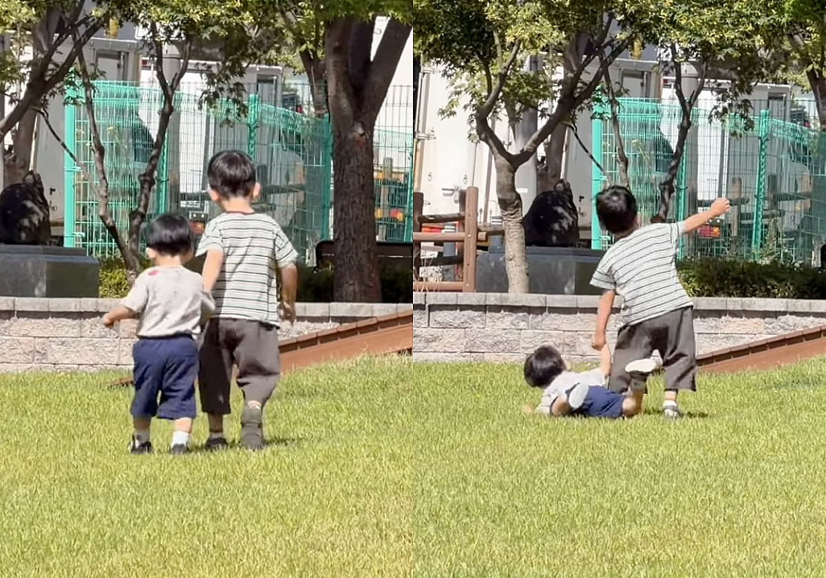 나혜미, 산책 중 넘어진 두 아들 공개..♥에릭 "우리 강아지들"
