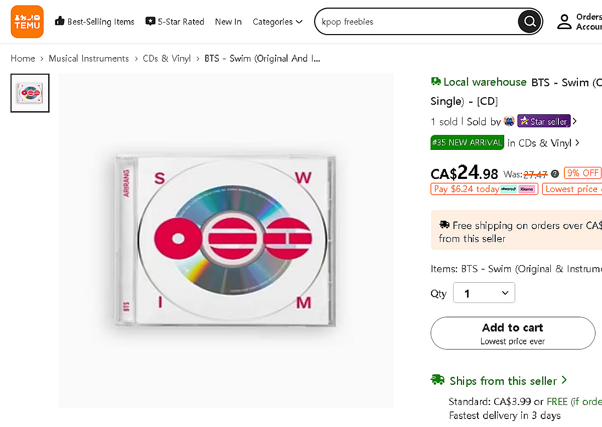 Chinese Shopping Platform Temu Illegally Sells BTS 'SWIM' CD... "Shameful Act" [Star Issue]