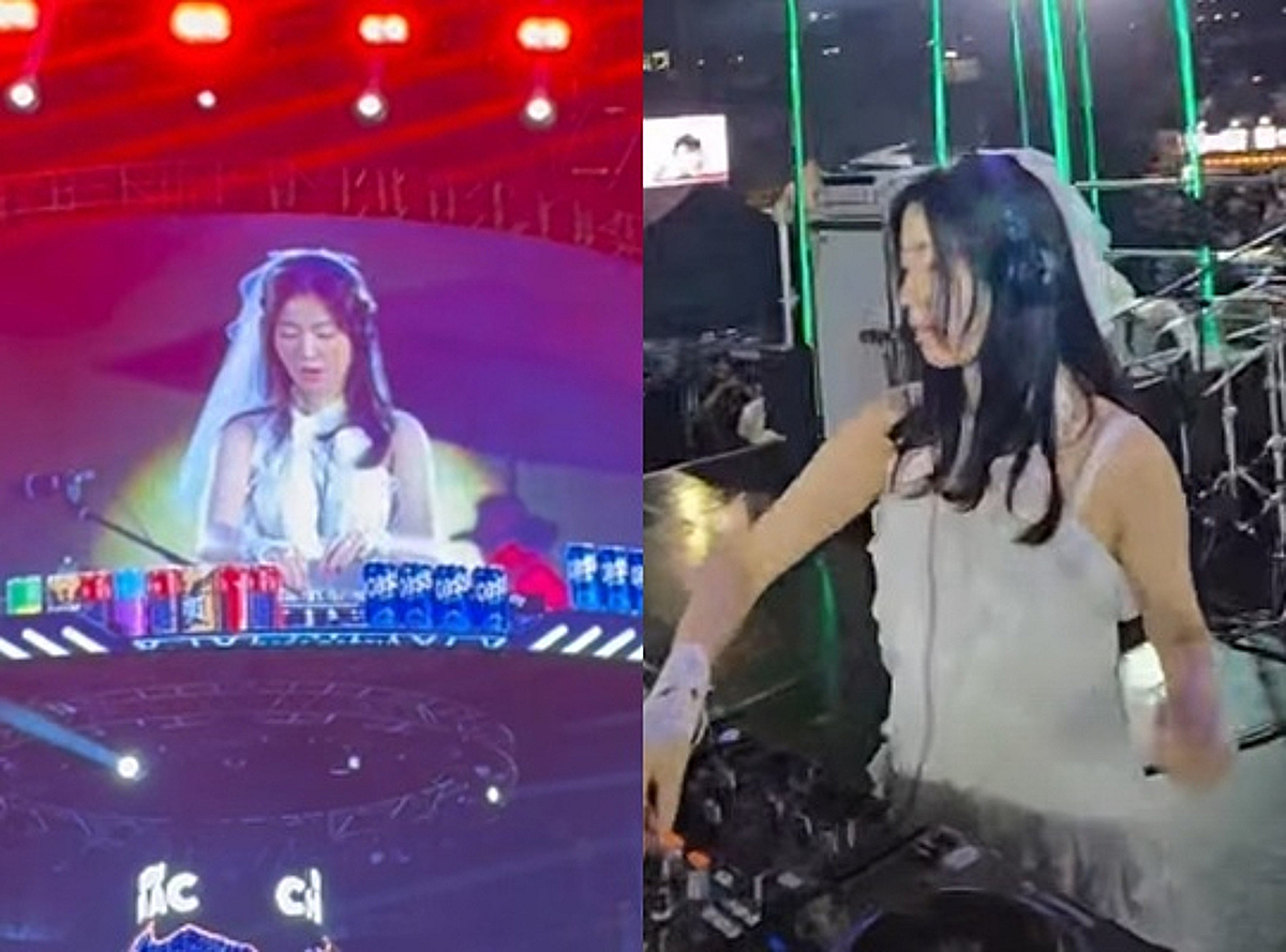 '예비신부' 류화영, 드레스에 면사포 쓰고 디제잉 포착..파격