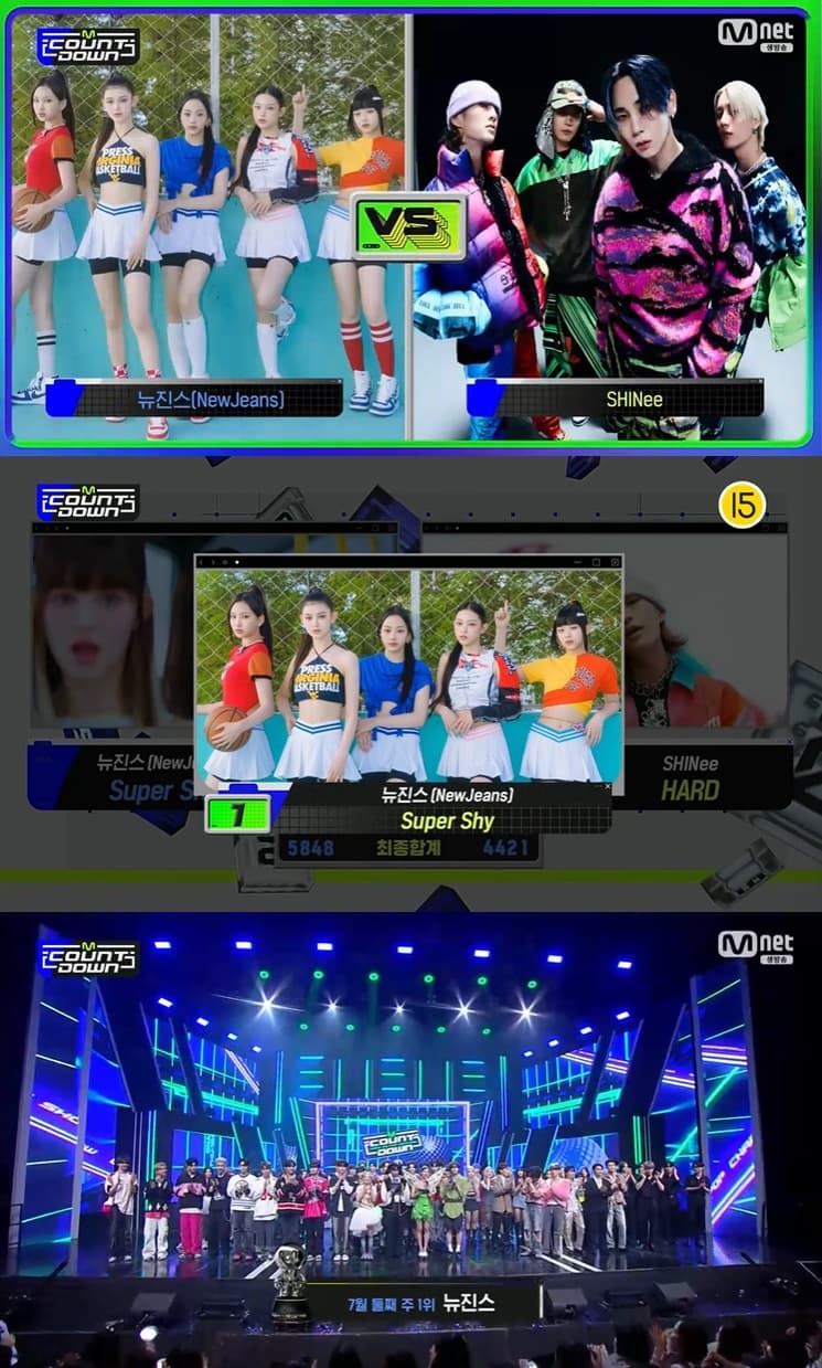 '헉' 뉴진스, 샤이니 꺾고 '엠카' 1위..엑소 컴백+제베원 데뷔[★밤TView]