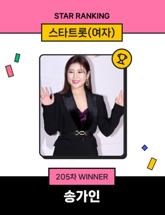 송가인, 스타랭킹 女트롯 205주 연속 1위..여전한 인기·화제성