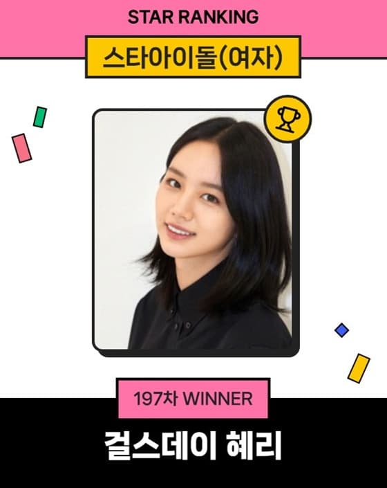 걸스데이 혜리, 14주째 1위 기록..스타랭킹 女아이돌 최정상