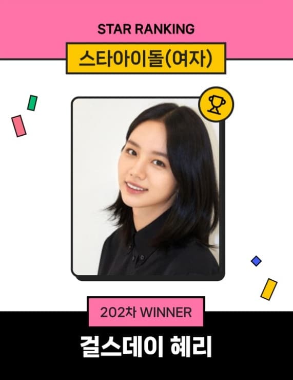 혜리, 식지 않는 인기..19주 연속 스타랭킹 女 아이돌 1위