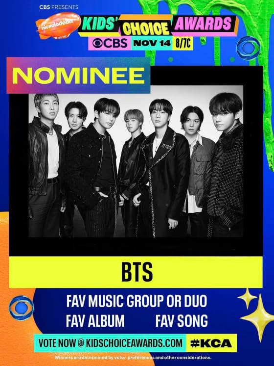 방탄소년단, 美 '2026 키즈 초이스 어워드' 후보..역대 최다 기록 보유