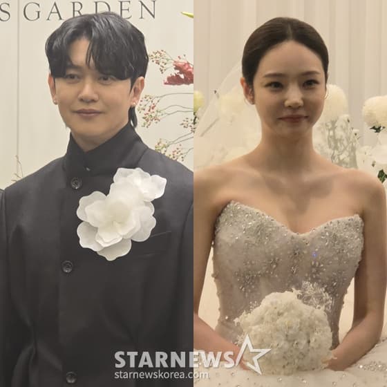 '혼전순결 고백' 강균성♥유하진, 결혼식 현장 포착..노을·폴킴 축가