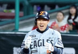 [相片儿] "看得开心吗？'  河周锡击出2分适时安打