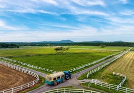 济州牧场，"奔驰在广阔草原上的拖拉机马车"