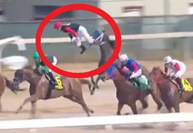 Shock: "Not a fall, but at the level of a human cannon" Jockey launched into the sky during horse racing, crashing onto the dirt with a thud... "Miraculous survival"