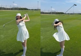 'Lee Ji-hoon♥' Ayane disfruta del golf en el sexto mes de embarazo: «Ya asoma la barriga»