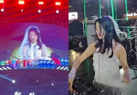 'Novia en espera' Ryu Hwa-young, sorprendida haciendo de DJ con velo y vestido de novia..una imagen atrevida