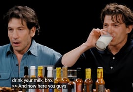 Tom Holland, "It's too spicy," spits out repeatedly on 'Hot Ones,' then finally vomits... This is recorded as the first-ever vomiting in front of a camera in the show's history.