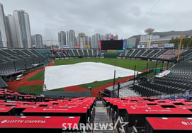 'The tarp is still overflowing with water.' Heavy rain of 14mm expected again at 8 p.m. Can the El Lotarisco game be held as scheduled? [Busan]