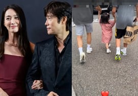 Lee Byung-hun, the father, and Jun-hoo, the older brother, holding hands with ♥Seo-i.. Mother Lee Min-jeong smiles contentedly [Star News]