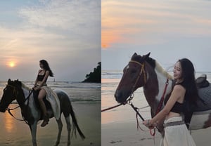 'Park Seong-gwang♥' Lee Sol-i, monta a caballo en la playa con top de bikini: "Se cumplió mi deseo"