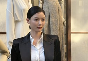Kim Yu-jung, bất ngờ khoe cơ bụng..chinh phục Milan với bộ suit đen toàn tập