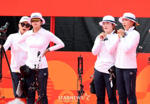 [Photo] "Desperate for the Bronze Medal!" Compound Women's Team: Kang Yeon-seo, Park Jeong-yoon, Park Ye-rin