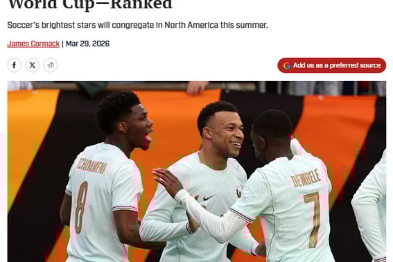 "Исключая Сон Хын Мин и Ли Кан Ин" Опубликована "Суперзвезда с 15 людьми" чемпионата мира по футболу в Северной и Центральной Америке ... TOP 3 - "Мбаппе, Дембеле и 18-летний гений"