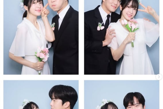 安熙妍与河锡镇公开“甜蜜如蜜的婚纱照”..'♥让梁在雄闭眼’