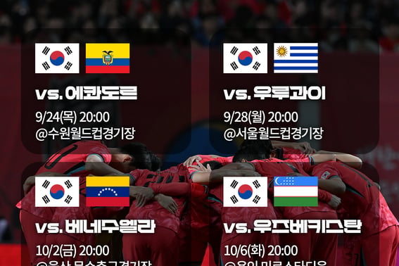 [Official Announcement] 'As many as four matches' South Korea national football team, A-match venues and schedule confirmed... interim coaching system in place