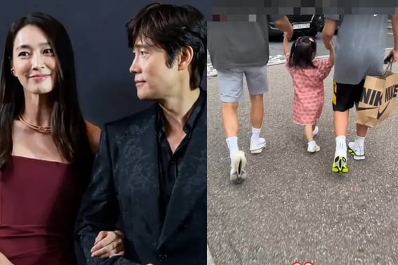 Lee Byung-hun, the father, and Jun-hoo, the older brother, holding hands with ♥Seo-i.. Mother Lee Min-jeong smiles contentedly [Star News]