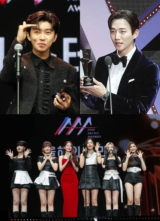 가수 임영웅, 배우 이준호, 그룹 아이브가 13일 오후 일본 나고야 니혼가이시홀에서 열린 스타뉴스-미디어보이 주최 '2022 Asia Artist Awards IN JAPAN'(2022 아시아 아티스트 어워즈, 이하 2022 AAA)에서 AAA대상 올해의 대상을 수상하고 소감을 말하고 있다.  스타뉴스와 미디어보이가 주최하고 Asia Artist Awards 조직위원회와 더스타파트너, 컬쳐 엔터테인먼트가 공동 주관하는 글로벌 NO.1 시상식 '2022 AAA'에는 올 한 해 동안 국내외에서 많은 사랑을 받은 가수, 배우들이 참석해 눈을 뗄 수 없는 화려한 글로벌 축제의 장을 펼친다. 2022.12.13