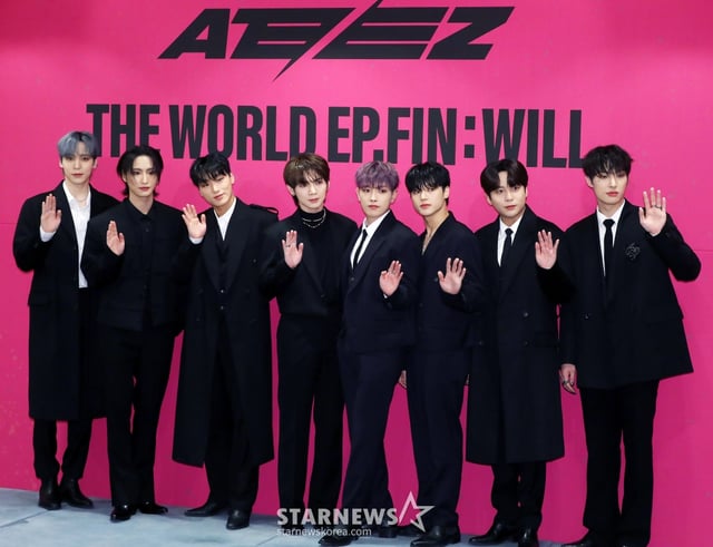 그룹 에이티즈(ATEEZ)가 1일 오전 서울 강남구 신사동 안다즈 서울 강남에서 진행된 정규 2집 '더 월드 에피소드 파이널 : 윌(THE WORLD EP FIN : WILL)' 발매 기념 기자간담회에 참석해 포즈를 취하고 있다. 2023.12.01 /사진=김창현