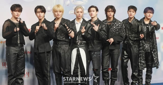 그룹 스트레이키즈가 인천 한 리조트에서 진행된 2024 가요대전 블루카펫 행사에 참석해 포즈를 취하고 있다. /2024.07.21 /사진=이동훈