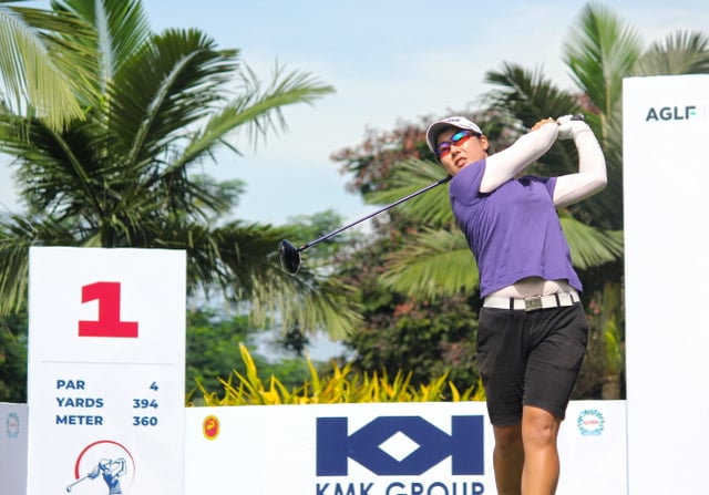 조정민이 25일 KLPGA 드림투어 인도네시아 여자오픈 2라운드에서 티샷을 하고 있다. /사진=인도네시아 여자오픈 대회 조직 위원회 제공