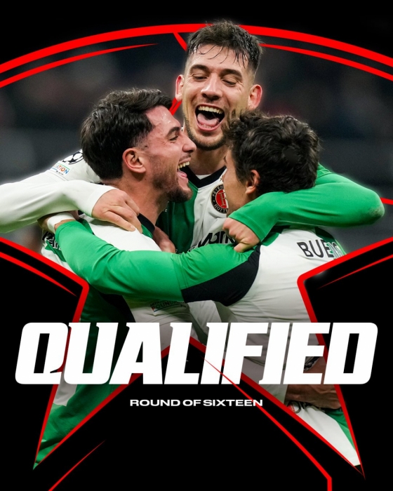 2024~2025시즌 유럽축구연맹(UEFA) 챔피언스리그(UCL) 16강행을 확정한 페예노르트 선수들. /사진=페예노르트 공식 SNS