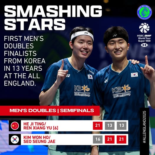 결승에 진출한 남자 복식 서승재(왼쪽)와 김원호. /사진=BWF 공식 SNS
