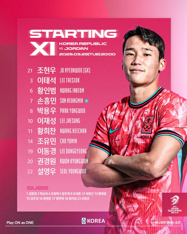 요르단전 선발 라인업. /사진=대한축구협회 제공