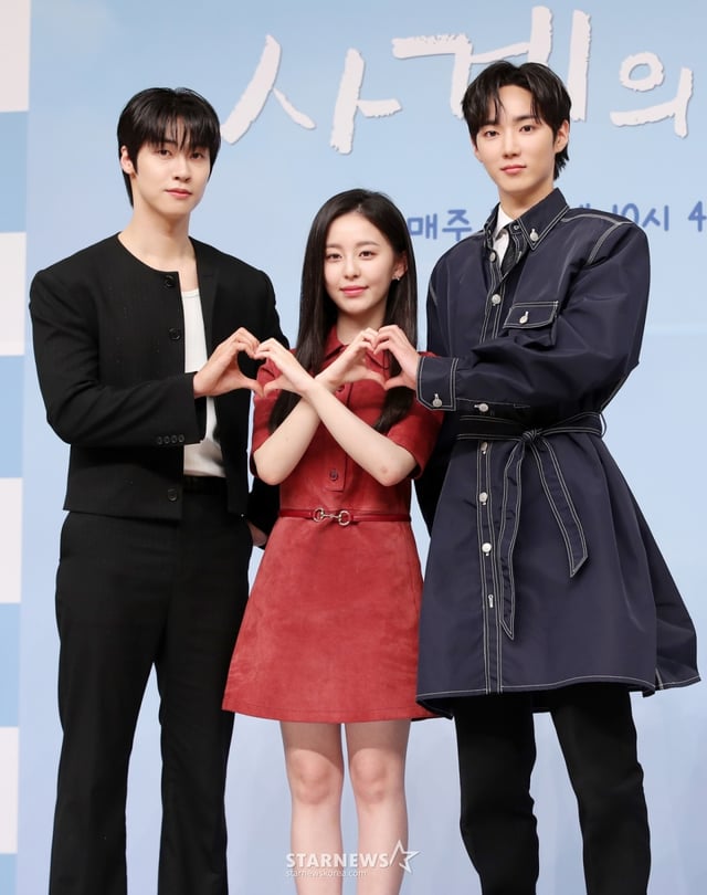배우 이승협, 박지후, 하유준이 28일 서울 양천구 목동 SBS에서 진행된 드라마 '사계의 봄' 제작발표회에 참석해 포즈를 취하고 있다. /2025.04.28 /사진=김휘선 hwijpg@