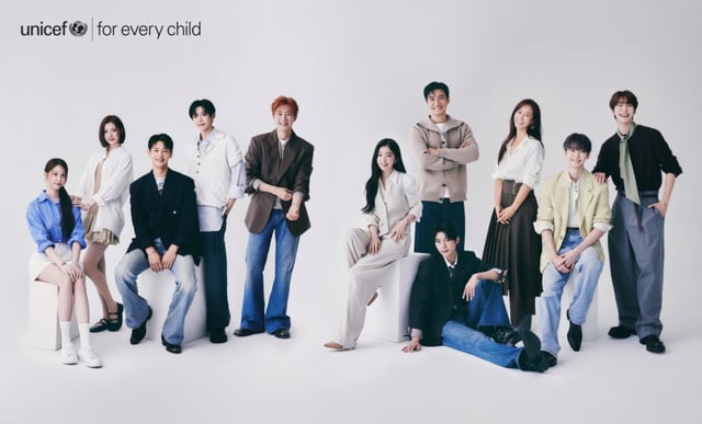 '유니세프 팀' 캠페인에 참여한 도영·민호·쇼타로·수호·시온·시원·아이린·유리·재민·지우·카르멘 /사진제공=유니세프 한국위원회, 패션매거진 마리끌레르