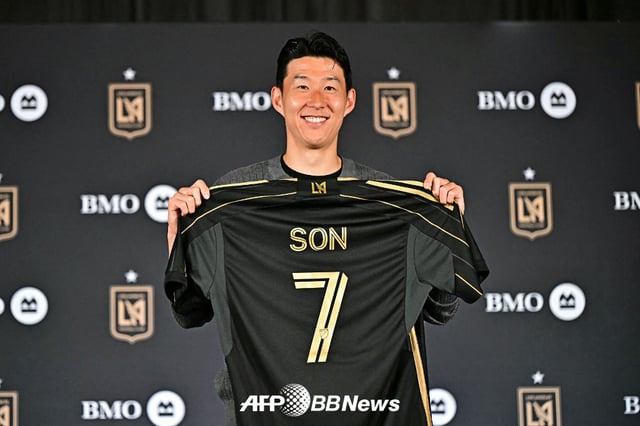 지난달 7일 미국프로축구 메이저리그사커(MLS) 로스앤젤레스(LA)FC 입단식 당시 손흥민. /AFPBBNews=뉴스1