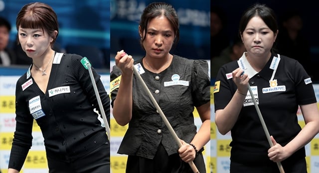 김가영(왼쪽부터), 스롱 피아비, 김민아. /사진=PBA 투어 제공