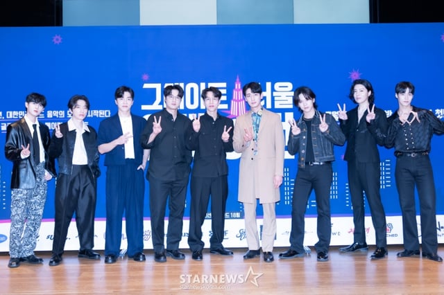윤박, 페퍼톤스, 적재, 노민우, 엔플라잉, 윤성현, 김재환, 고영배가 20일 오전 온라인 생중계로 진행된 엠넷 예능 '그레이트 서울 인베이전' 제작발표회에 참석해 포즈를 취하고 있다. 글로벌 밴드가 되기 위해 THE G TOWER(더 지 타워)에 모인 밴드들의 혹독한 생존게임을 그린 프로그램 '그레이트 서울 인베이전'은 오늘(20일) 첫 방송된다. /사진제공=엠넷 2022.07.20