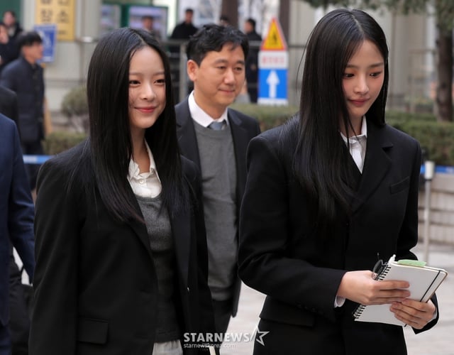 어도어가 뉴진스 멤버들을 상대로 제기한 '기획사 지위보전 및 광고계약 체결 등 금지 가처분' 첫 심문기일이 7일 오전 서울 서초구 중앙지방법원에서 열린 가운데 걸그룹 뉴진스 하니, 민지가 출석하고 있다. 2025.03.07 /사진=김창현 chmt@