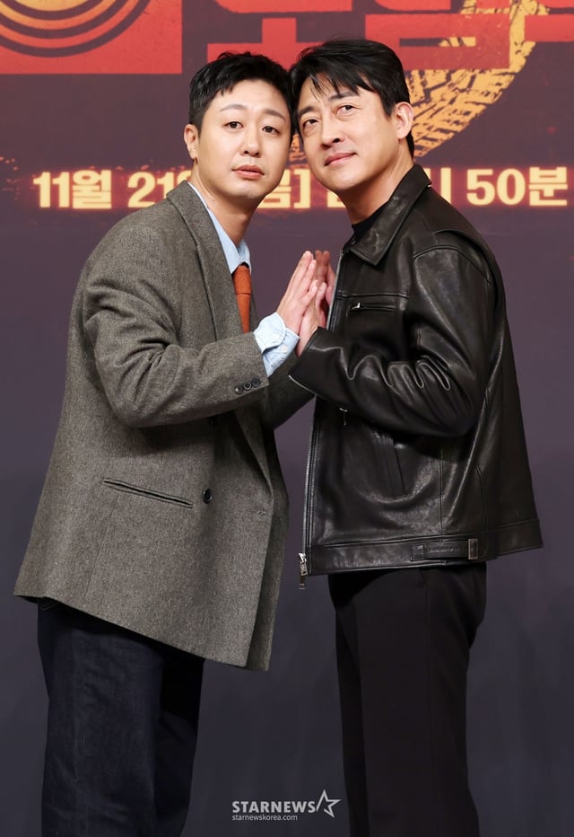 배우 배유람, 장혁진이 18일 서울 양천구 목동 SBS에서 진행된 금토드라마 '모범택시3' 제작발표회에 참석해 포즈를 취하고 있다./2025.11.18 /사진=김휘선 hwijpg@