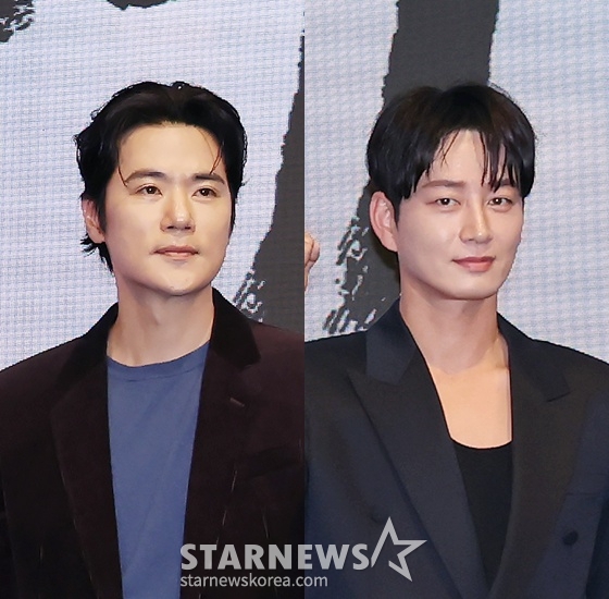 왼쪽부터 배우  김강우, 이현욱이 18일 오후 서울 구로구 더세인트에서 진행된 KBS 2TV 대하드라마 '문무' 제작보고회에 참석해 포즈를 취하고 있다.  '문무'는 약소국 신라가 고구려, 백제를 넘어 당나라까지 물리치고, 삼국통일을 완성한 위대한 승리의 역사를 조명하는 역사 드라마다. /2025.11.18 /사진=이동훈 photoguy@