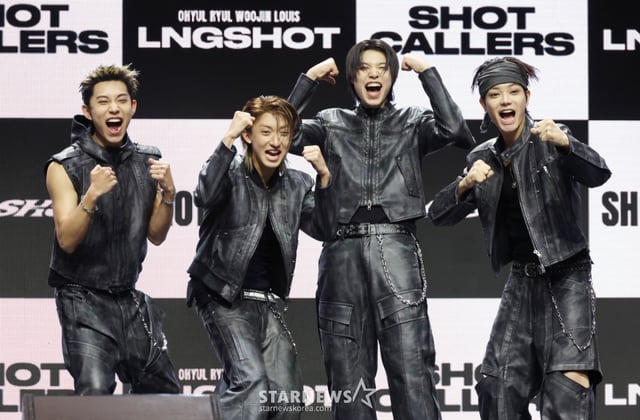 그룹 롱샷(오율, 률, 우진, 루이)이 13일 오후 서울 영등포구 명화라이브홀에서 진행된 데뷔 EP '샷 콜러스'(SHOT CALLERS) 발매기념 쇼케이스에서 포즈를 취하고 있다.  이번 데뷔 EP에는 선공개 곡 '쏘씬'(Saucin)을 비롯해 '백싯'(Backseat), '문워킨'(Moonwalkin), '페이스타임'(FaceTime), '네버 렛 고'(Never Let Go)까지 총 다섯 곡이 수록됐다. /2026.01.13 /사진=이동훈 photoguy@