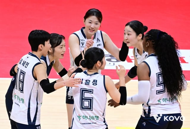 한국도로공사 선수들이 17일 페퍼저축은행전 득점 후 함께 기뻐하고 있다. /사진=KOVO 제공