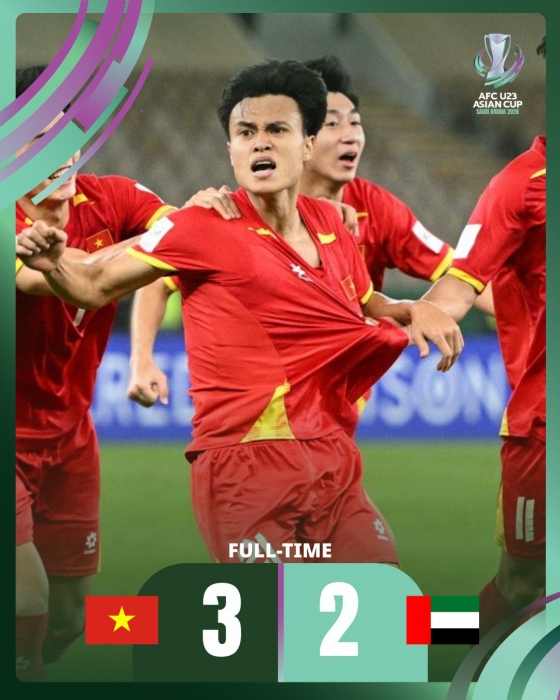 베트남과 UAE의 17일(한국시간) 사우디아라비아 제다의 프린스 압둘라 알 파이살 스포츠시티 스타디움에서 열린 U-23 아시안컵 8강 경기 결과. /사진=AFC 공식 SNS 갈무리