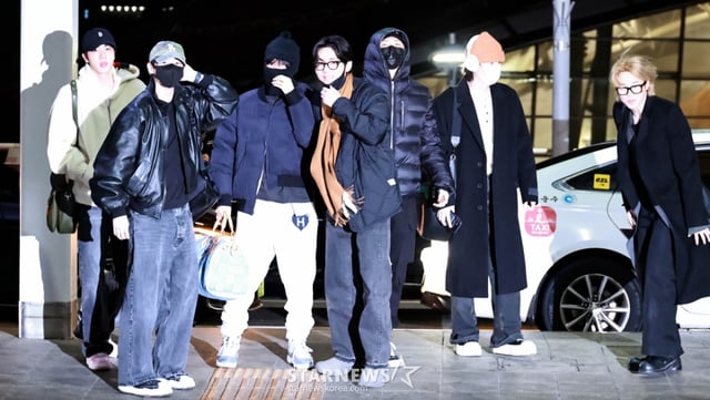 그룹 방탄소년단(BTS) 진, 정국, 제이홉, 뷔, RM, 슈가, 지민이 해외 일정 차 2일 오후 인천국제공항을 통해 출국하고 있다. 2026.02.02 /사진=임성균 tjdrbs23@