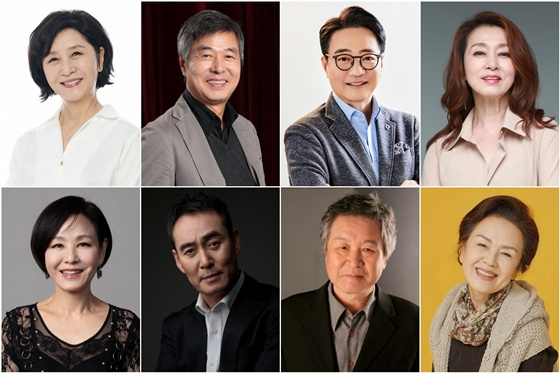 김혜옥(왼쪽 위부터), 선우재덕, 윤다훈, 문희경, 이상숙(아래쪽 위부터), 정호빈, 이호재, 정영숙/사진제공=스튜디오 산타클로스엔터테인먼트, 선우재덕 본인, 윤다훈 본인, ELO엔터테인먼트, 파이브앵글엔터테인먼트, 정호빈 본인, 컬티즌, 연극 ‘사랑해요 당신’