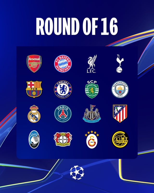 2025~2026 유럽축구연맹(UEFA) 챔피언스리그 16강 진출 최종 확정팀. /사진=UEFA SNS 캡처