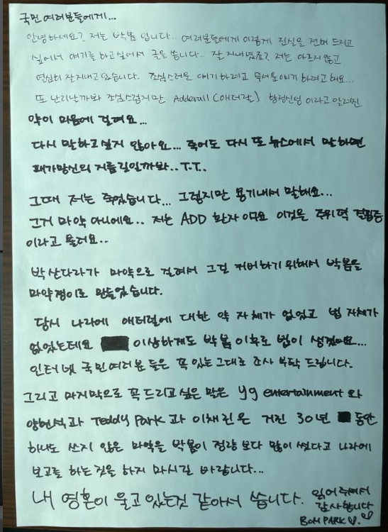 /사진=박봄 SNS